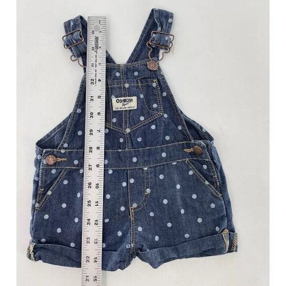 OshKosh B'Gosh Baby‎ Girls Polka Dot Denim Cuffed Shortalls Size 9 Months - Picture 3 of 5